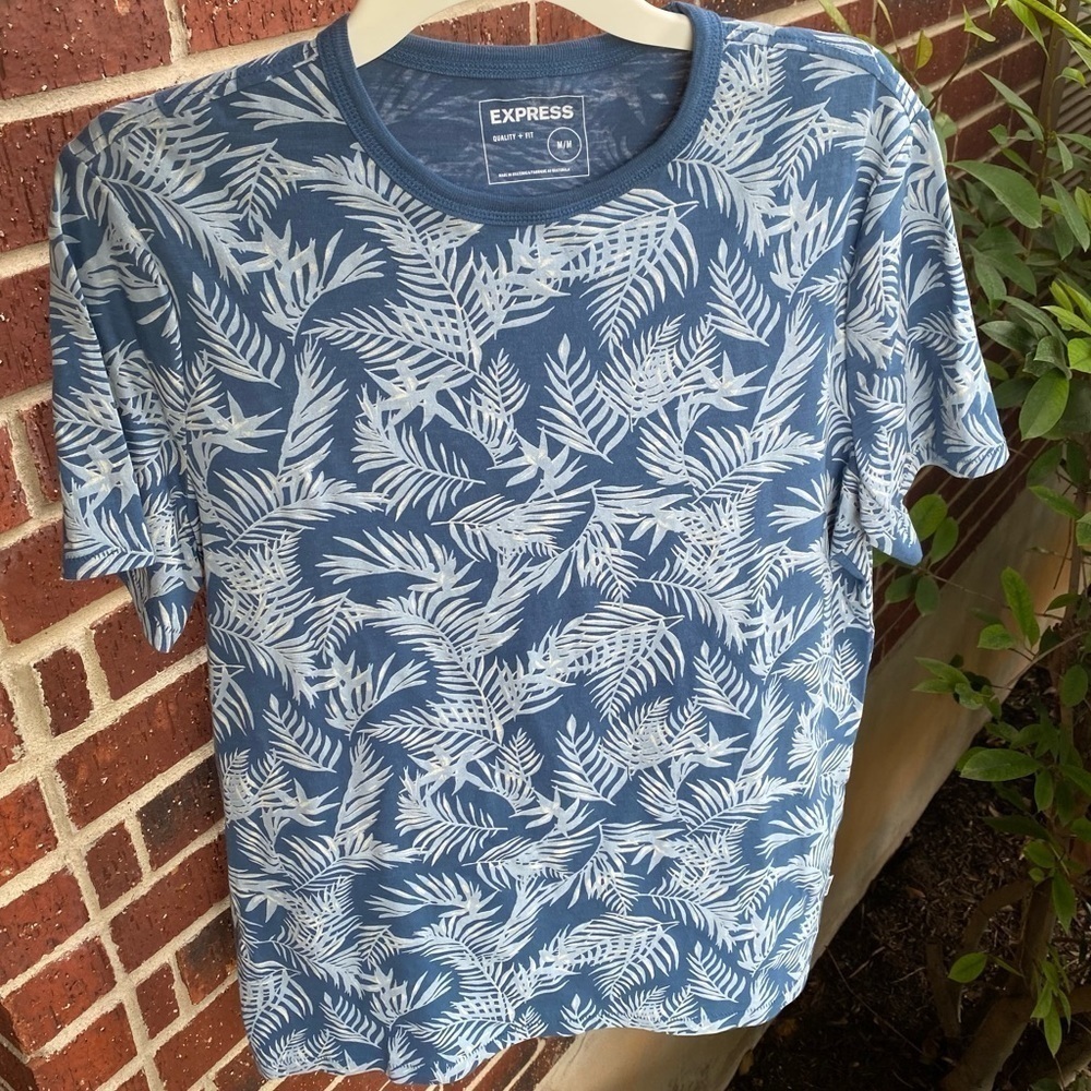 Express Palm Leaf Ringer Short Sleeve Shirt